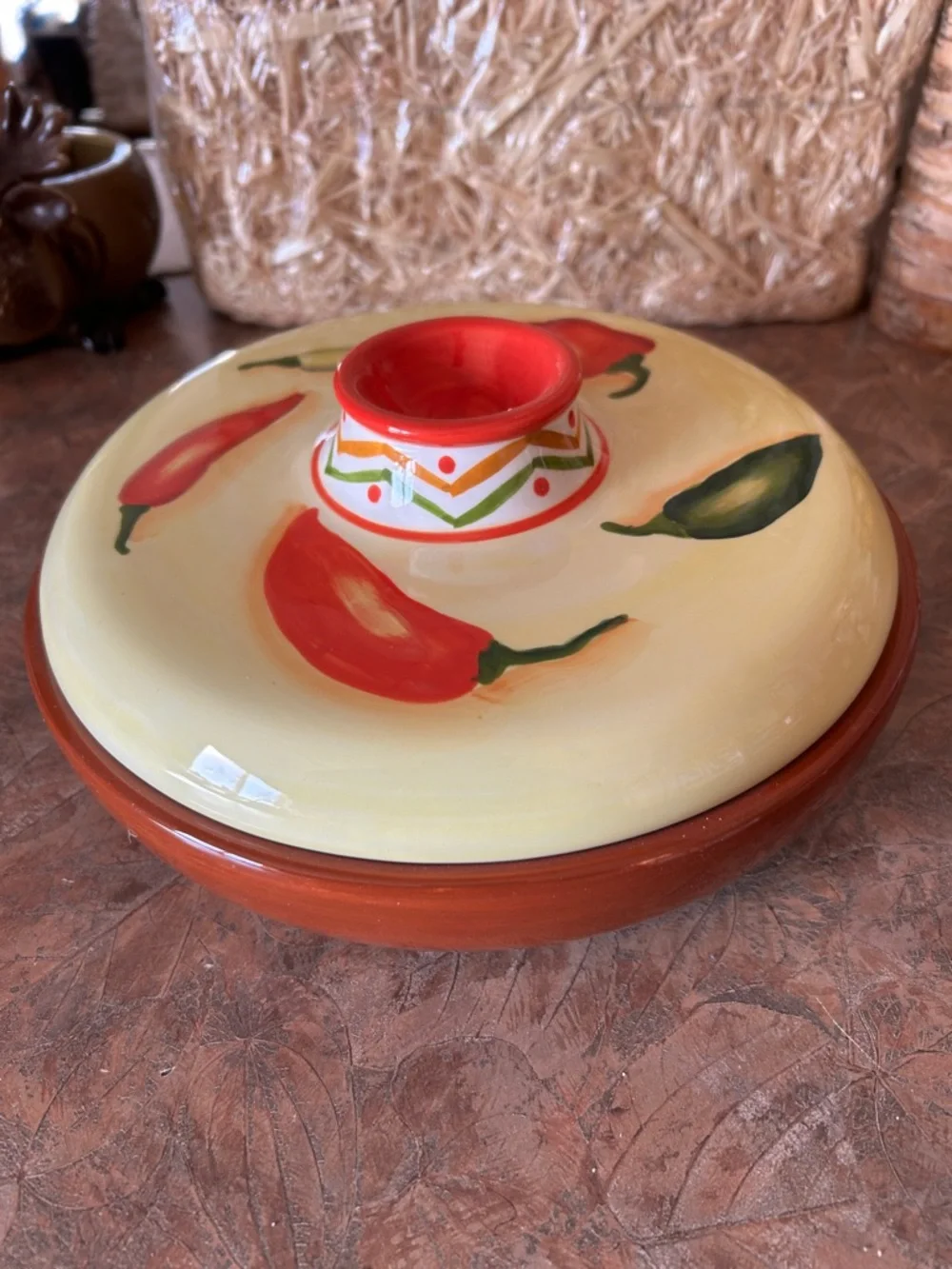 Vintage Clay Art Ceramic Handpainted Chili Pepper Inspired Tortilla Warmer